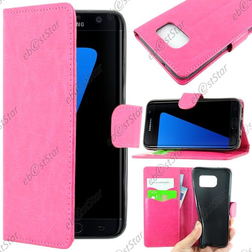 Ebeststar  Pour Samsung Galaxy S7 Edge Sm-G935f G935 - Housse Coque Etui Portefeuille Support Folio Simi Cuir + Film, Couleur Rose