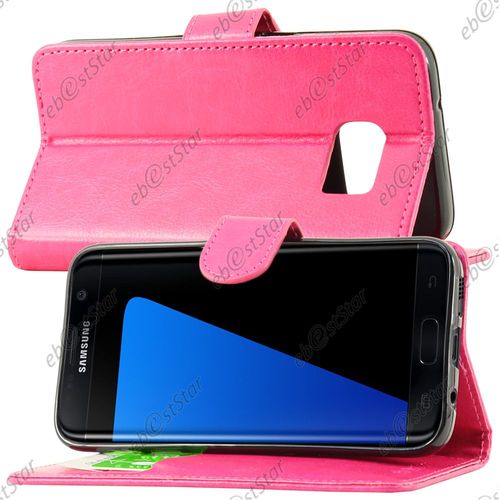 Ebeststar  Pour Samsung Galaxy S7 Edge Sm-G935f G935 - Housse Coque Etui Portefeuille Support Folio Simi Cuir + Mini Stylet, Couleur Rose