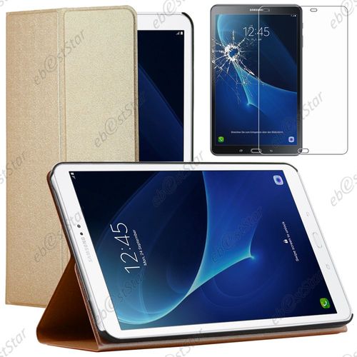 Ebeststar  Pour Samsung Galaxy Tab A 2016 10.1 T580 T585 (A6) - Etui Coque Housse Slim Smart Cover Support Haute Solidit Smartcase + Film Verre Tremp, Couleur Or / Dor [Dimensions Precises De Votre Appareil : 254.2 X 155.3 X 8.2 Mm, cran 10.1'']