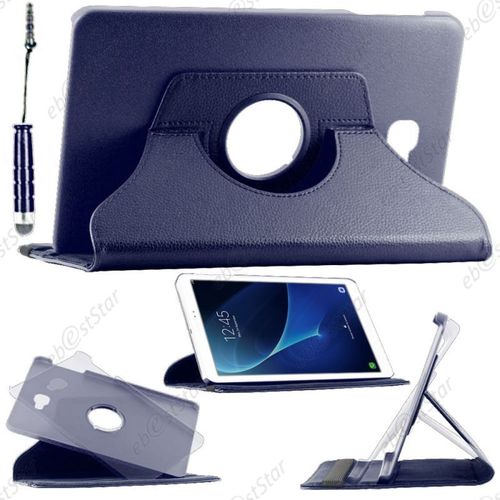 Ebeststar  Pour Samsung Galaxy Tab A 2016 10.1 T580 T585 (A6) - Housse Coque Etui Pu Cuir Rotatif Avec Support  Rotation 360 + Mini Stylet, Couleur Bleu Fonc [Dimensions Precises De Votre Appareil : 254.2 X 155.3 X 8.2 Mm, cran 10.1'']
