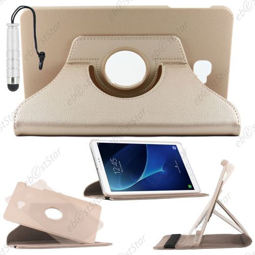 Ebeststar  Pour Samsung Galaxy Tab A 2016 10.1 T580 T585 (A6) - Housse Coque Etui Pu Cuir Rotatif Avec Support  Rotation 360 + Mini Stylet, Couleur Or / Dor [Dimensions Precises De Votre Appareil : 254.2 X 155.3 X 8.2 Mm, cran 10.1'']