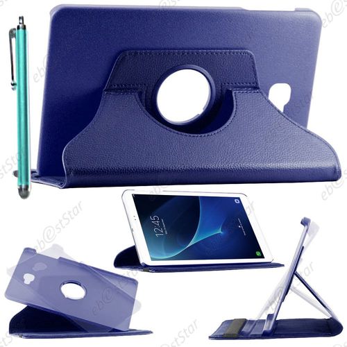Ebeststar  Pour Samsung Galaxy Tab A 2016 10.1 T580 T585 (A6) - Housse Coque Etui Pu Cuir Rotatif Avec Support  Rotation 360 + Stylet, Couleur Bleu Fonc [Dimensions Precises De Votre Appareil : 254.2 X 155.3 X 8.2 Mm, cran 10.1'']