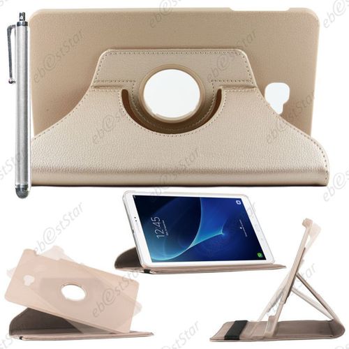 Ebeststar  Pour Samsung Galaxy Tab A 2016 10.1 T580 T585 (A6) - Housse Coque Etui Pu Cuir Rotatif Avec Support  Rotation 360 + Stylet, Couleur Or / Dor [Dimensions Precises De Votre Appareil : 254.2 X 155.3 X 8.2 Mm, cran 10.1'']