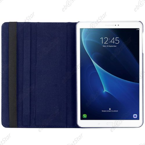Ebeststar  Pour Samsung Galaxy Tab A 2016 10.1 T580 T585 (A6) - Housse Coque Etui Pu Cuir Rotatif Avec Support  Rotation 360 + Verre, Couleur Bleu Fonc [Dimensions Precises De Votre Appareil : 254.2 X 155.3 X 8.2 Mm, cran 10.1'']