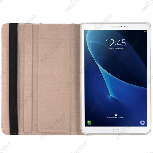 Ebeststar  Pour Samsung Galaxy Tab A 2016 10.1 T580 T585 (A6) - Housse Coque Etui Pu Cuir Rotatif Avec Support  Rotation 360 + Verre, Couleur Or / Dor [Dimensions Precises De Votre Appareil : 254.2 X 155.3 X 8.2 Mm, cran 10.1'']