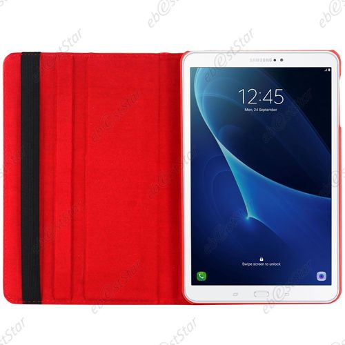 Ebeststar  Pour Samsung Galaxy Tab A 2016 10.1 T580 T585 - Housse Coque Etui Pu Cuir Rotatif Avec Support  Rotation 360 + 1 Verre Tremp, Couleur Rouge