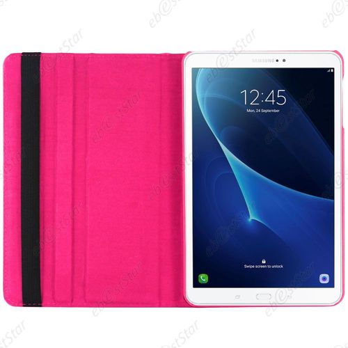 Ebeststar  Pour Samsung Galaxy Tab A 2016 10.1 T580 T585 - Housse Coque Etui Pu Cuir Rotatif Avec Support  Rotation 360 + Film, Couleur Rose