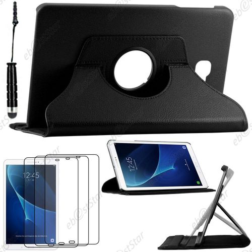 Ebeststar  Pour Samsung Galaxy Tab A 2016 10.1 T580 T585 - Housse Coque Etui Pu Cuir Rotatif Avec Support  Rotation 360 + Mini Stylet + 3 Film cran, Couleur Noir