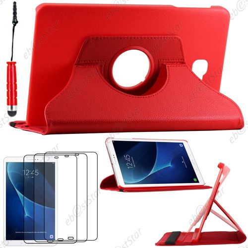 Ebeststar  Pour Samsung Galaxy Tab A 2016 10.1 T580 T585 - Housse Coque Etui Pu Cuir Rotatif Avec Support  Rotation 360 + Mini Stylet + 3 Film cran, Couleur Rouge