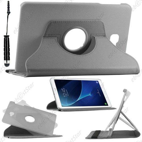 Ebeststar  Pour Samsung Galaxy Tab A 2016 10.1 T580 T585 - Housse Coque Etui Pu Cuir Rotatif Avec Support  Rotation 360 + Mini Stylet, Couleur Gris