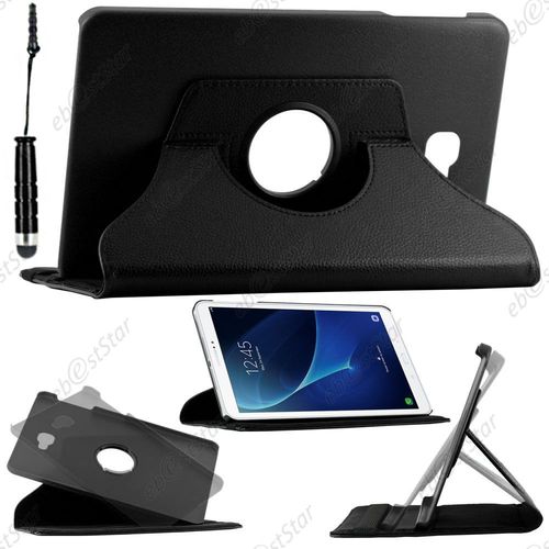 Ebeststar  Pour Samsung Galaxy Tab A 2016 10.1 T580 T585 - Housse Coque Etui Pu Cuir Rotatif Avec Support  Rotation 360 + Mini Stylet, Couleur Noir