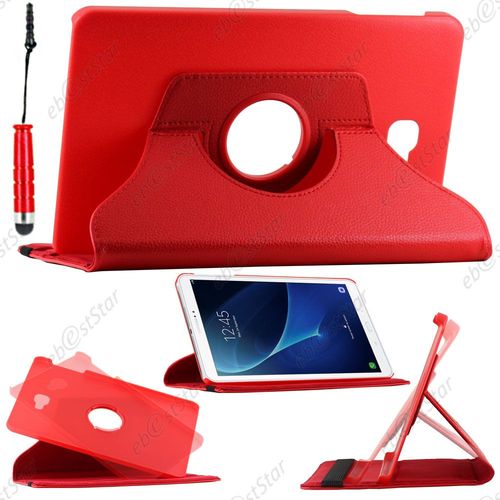 Ebeststar  Pour Samsung Galaxy Tab A 2016 10.1 T580 T585 - Housse Coque Etui Pu Cuir Rotatif Avec Support  Rotation 360 + Mini Stylet, Couleur Rouge