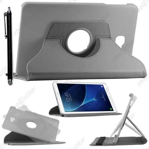 Ebeststar  Pour Samsung Galaxy Tab A 2016 10.1 T580 T585 - Housse Coque Etui Pu Cuir Rotatif Avec Support  Rotation 360 + Stylet, Couleur Gris