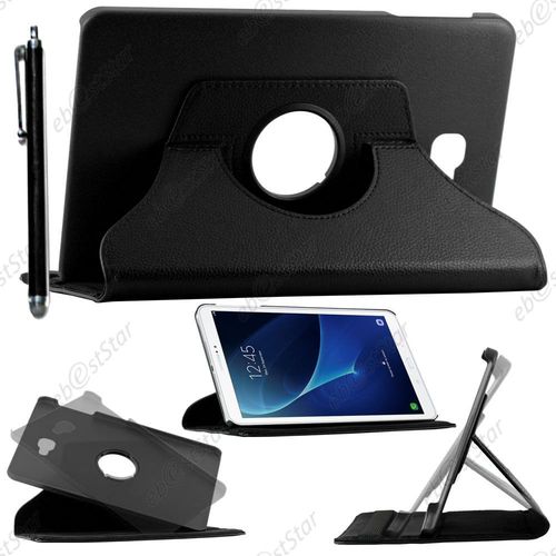 Ebeststar  Pour Samsung Galaxy Tab A 2016 10.1 T580 T585 - Housse Coque Etui Pu Cuir Rotatif Avec Support  Rotation 360 + Stylet, Couleur Noir
