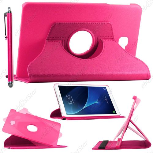 Ebeststar  Pour Samsung Galaxy Tab A 2016 10.1 T580 T585 - Housse Coque Etui Pu Cuir Rotatif Avec Support  Rotation 360 + Stylet, Couleur Rose