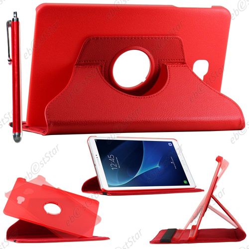Ebeststar  Pour Samsung Galaxy Tab A 2016 10.1 T580 T585 - Housse Coque Etui Pu Cuir Rotatif Avec Support  Rotation 360 + Stylet, Couleur Rouge