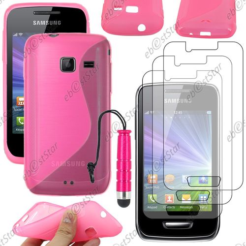 Ebeststar  Pour Samsung Wave Y S5380 - Housse Etui Coque Silicone Gel Motif S-Line Protection Souple + Mini Stylet + 3 Film cran, Couleur Rose [Dimensions Precises De Votre Appareil : , cran 0'']