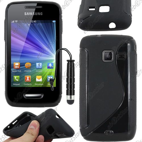 Ebeststar  Pour Samsung Wave Y S5380 - Housse Etui Coque Silicone Gel Motif S-Line Protection Souple + Mini Stylet, Couleur Noir [Dimensions Precises De Votre Appareil : , cran 0'']