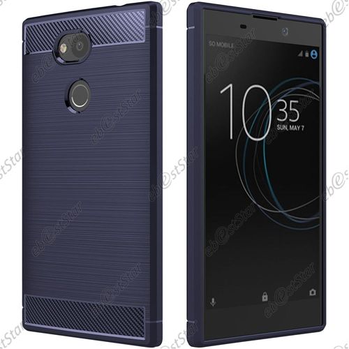 Ebeststar  Pour Sony Xperia L2, L2 Dual (2018) - Coque Motif Fibre Carbone Luxe 2 Barres Horizontales Etui Housse Silicone Gel Coussins D'air, Couleur Bleu Fonc [Dimensions Precises De Votre Appareil : 150 X 78 X 9.8 Mm, cran 5.5'']
