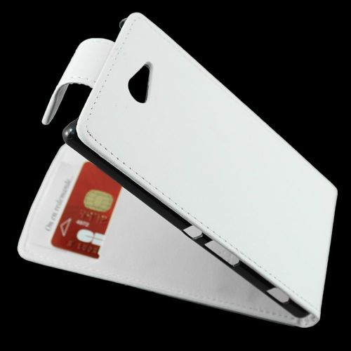 Ebeststar  Pour Sony Xperia M2 D2302 D2303 - Housse Coque Etui Simili Cuir  Rabat Vertical + Stylet + 3 Film cran, Couleur Blanc [Dimensions Precises De Votre Appareil : 139.7 X 71.1 X 8.6 Mm, cran 4.8'']