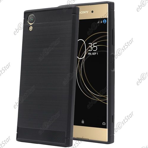 Ebeststar  Pour Sony Xperia Xa1 Plus, Xa1 Plus Dual - Etui Coque Housse Motif Fibre Carbone Luxe 2 Barres Horizontales, Couleur Noir [Dimensions De Votre Appareil : 155 X 75 X 8.7 Mm]
