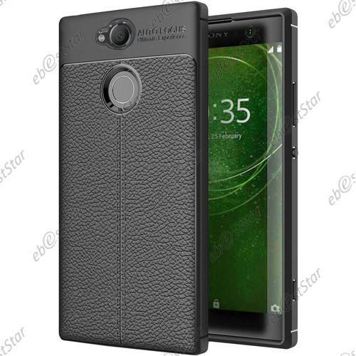 Ebeststar  Pour Sony Xperia Xa2, Xa2 Dual (2018) - Coque Motif Cuir Luxe Etui Housse Flexible Silicone Gel Coussins D'air, Couleur Noir [Dimensions Precises De Votre Appareil : 142 X 70 X 9.7 Mm, cran 5.2'']