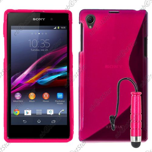 Ebeststar  Pour Sony Xperia Z1 L39h, Sony C6906 - Housse Etui Coque Silicone Gel Motif S-Line Protection Souple + Mini Stylet, Couleur Rose [Dimensions Precises De Votre Appareil : 144 X 74 X 8.5 Mm, cran 5'']