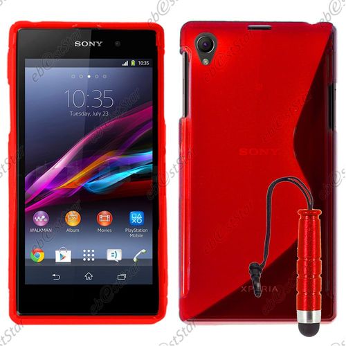 Ebeststar  Pour Sony Xperia Z1 L39h, Sony C6906 - Housse Etui Coque Silicone Gel Motif S-Line Protection Souple + Mini Stylet, Couleur Rouge [Dimensions Precises De Votre Appareil : 144 X 74 X 8.5 Mm, cran 5'']