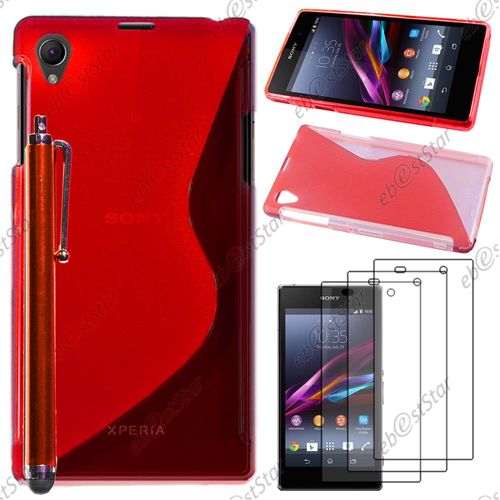 Ebeststar  Pour Sony Xperia Z1 L39h, Sony C6906 - Housse Etui Coque Silicone Gel Motif S-Line Protection Souple + Stylet + 3 Film cran, Couleur Rouge [Dimensions Precises De Votre Appareil : 144 X 74 X 8.5 Mm, cran 5'']