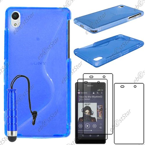 Ebeststar  Pour Sony Xperia Z2 D6502, D6503, D6543 - Housse Etui Coque Silicone Gel Motif S-Line Protection Souple + Mini Stylet + 3 Film cran, Couleur Bleu [Dimensions Precises De Votre Appareil : 146.8 X 73.3 X 8.2 Mm, cran 5.2'']