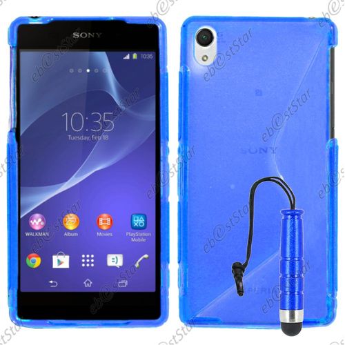 Ebeststar  Pour Sony Xperia Z2 D6502, D6503, D6543 - Housse Etui Coque Silicone Gel Motif S-Line Protection Souple + Mini Stylet, Couleur Bleu [Dimensions Precises De Votre Appareil : 146.8 X 73.3 X 8.2 Mm, cran 5.2'']