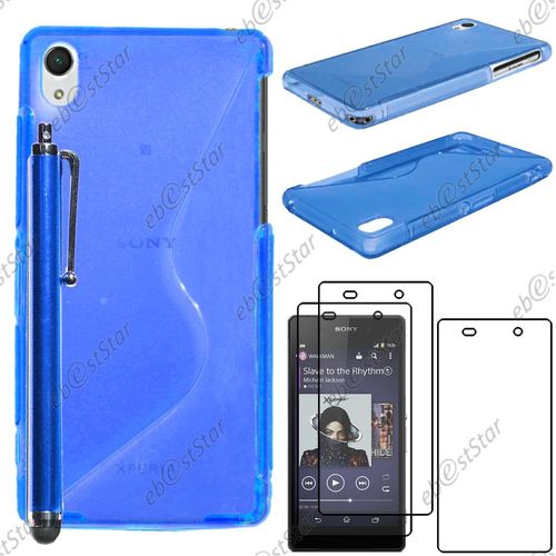 Ebeststar  Pour Sony Xperia Z2 D6502, D6503, D6543 - Housse Etui Coque Silicone Gel Motif S-Line Protection Souple + Stylet + 3 Film cran, Couleur Bleu [Dimensions Precises De Votre Appareil : 146.8 X 73.3 X 8.2 Mm, cran 5.2'']