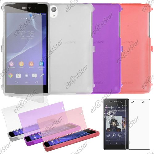 Ebeststar  Pour Sony Xperia Z2 D6502, D6503, D6543 - Lot X3 Housse Etui Coque Portefeuille Livre Silicone Gel + Verre, Couleur Transparent, Violet, Rose [Dimensions Precises De Votre Appareil : 146.8 X 73.3 X 8.2 Mm, cran 5.2'']