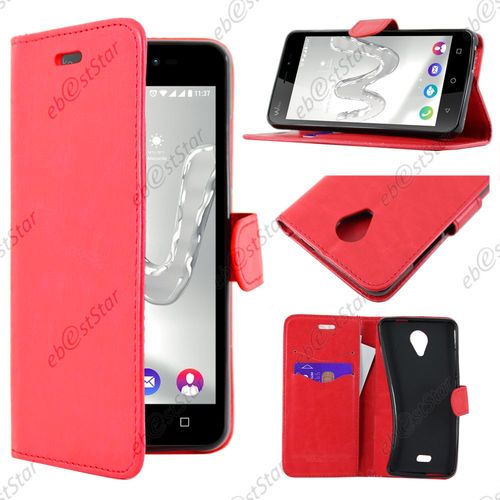 Ebeststar  Pour Wiko Freddy - Housse Coque Etui Portefeuille Support Folio Simi Cuir, Couleur Rouge [Dimensions Precises De Votre Appareil : 143 X 71,8 X 10,6 Mm, cran 5'']