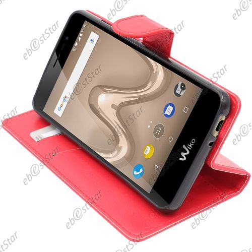 Ebeststar  Pour Wiko Tommy 2 - Housse Coque Etui Portefeuille Support Folio Simi Cuir, Couleur Rouge [Dimensions Precises De Votre Appareil : 145 X 72.7 X 9.19 Mm, cran 5'']