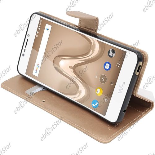 Ebeststar  Pour Wiko Tommy 2 Plus - Housse Coque Etui Portefeuille Support Folio Simi Cuir, Couleur Jaune / Dore [Dimensions Precises De Votre Appareil : 155.3 X 76.8 X 8.9 Mm]