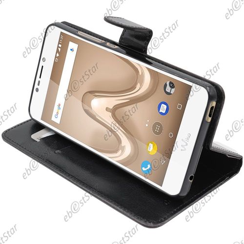 Ebeststar  Pour Wiko Tommy 2 Plus - Housse Coque Etui Portefeuille Support Folio Simi Cuir, Couleur Noir [Dimensions Precises De Votre Appareil : 155.3 X 76.8 X 8.9 Mm, cran 5.5'']