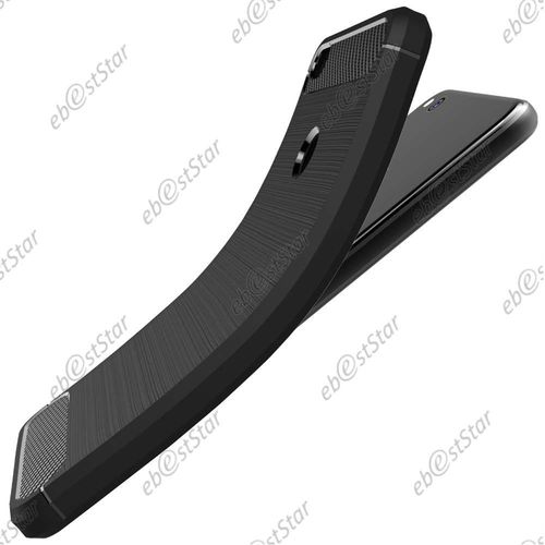 Ebeststar  Verre Tremp + Coque Etui Housse Silicone Motif Fibre Carbone 2 Barres Horizontales Pour Huawei P8 Lite (2017), Couleur Noir [Dimensions Precises De Votre Appareil : 147.2 X 72.9 X 7.6 Mm, cran 5.2'']