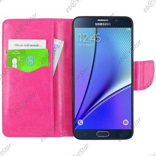 Ebeststar  Verre Tremp + Housse Coque Etui Portefeuille Support Folio Simi Cuir Pour Samsung Galaxy Note5 Sm-N920f Note 5, Couleur Rose