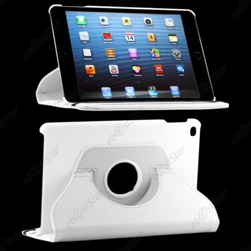Ebeststar  Verre Tremp + Housse Coque Etui Pu Cuir Rotatif Avec Support  Rotation 360 Pour Apple Ipad Mini 4, Couleur Blanc