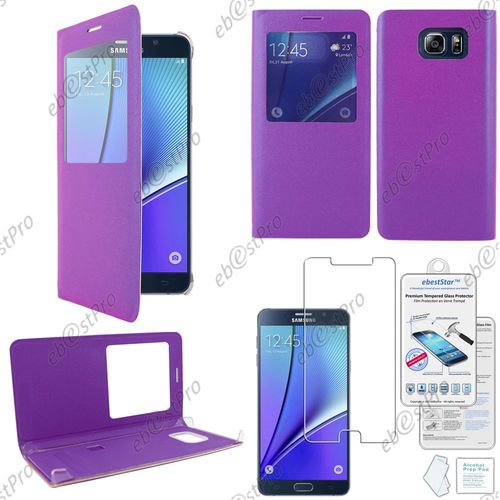 Ebeststar  Verre Tremp + Housse Coque Etui Style View Portefeuille Pour Samsung Galaxy Note5 Sm-N920f Note 5, Couleur Violet