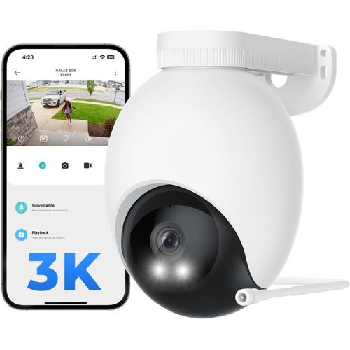 Ec6 3k Plug-In Security Camera Outdoor - 360 View Wifi 6 Camera For Home Security W/Spotlight, 24/7 Recording, Auto-Tracking, Ai Surveillance Cam, No Monthly Fee(2.4ghz Wifi Only)