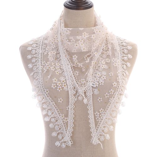 charpe  Pampilles Pour Femmes, Broderie De Fleurs, Forme Triangulaire, Dentelle Transparente, Fine, Lgre, Douce, Dcoration D'paule, Chle, Foulard De Tte-160 Cm Blanc