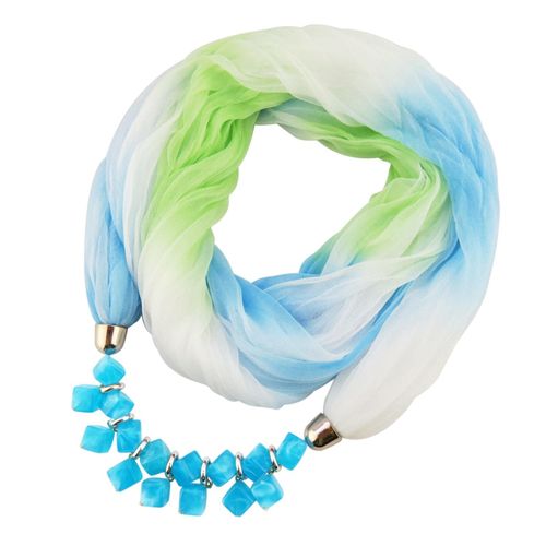charpe D't Pour Femmes, Dgrad De Couleur Color, Respirant, Doux, Rsistant Au Soleil, Pierres En Rsine Lgres, Pendentif, Collier charpe, Vtements D'extrieur-Bleu Clair