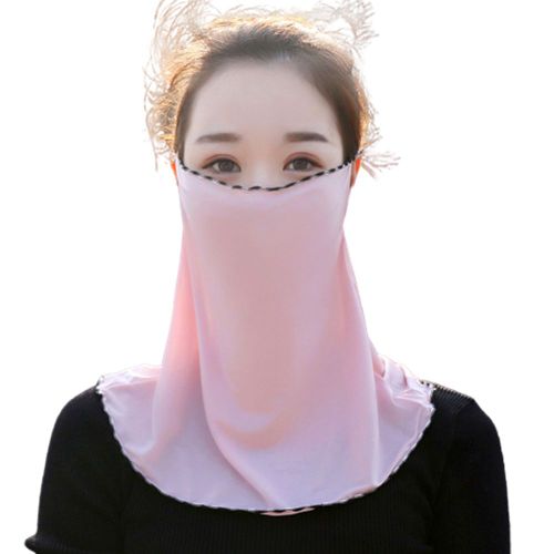 charpe En Mousseline De Soie Douce Pour Femmes, Anti-Poussire, Protection Solaire, Cache-Visage, Gutre De Cou-Peau Rose + Bord Noir