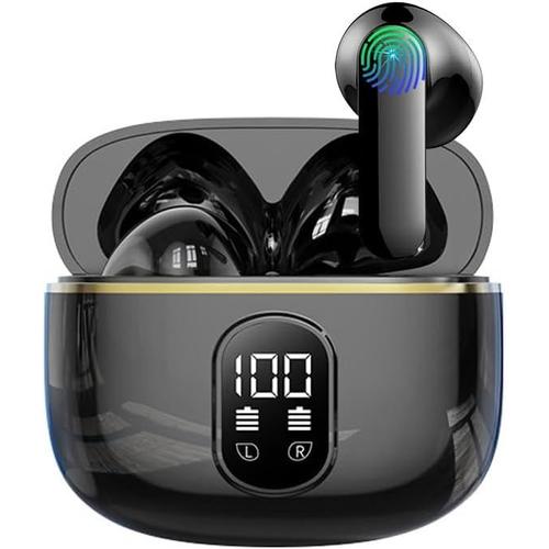 Ecouteurs Bluetooth sans Fil, Casque Bluetooth 5.3 avec 4 ENC Rduction Bruit Mic cran LED HiFi Son Stro 42H Dure Lecture IP6 tanche Sport Oreillette Contrle Tactile pour iOS Android