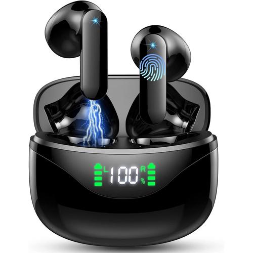 Ecouteurs Bluetooth Sans Fil, couteurs Bluetooth 5.3 avec HiFi Stro HD Mic Intgre, 36H Mini Oreillette Bluetooth avec cran LED, Contrle Tactile IP7 Etanche Sport Casque pour iOS Android 2023