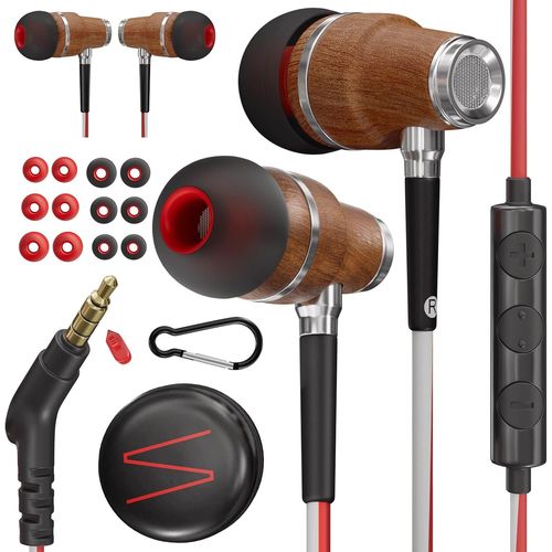 Ecouteurs Filaire Avec Microphone Premium Basses De 8 Mm Avec Son 3D En Bois De Bubinga, Ecouter Reducteur De Bruit Actif, Fil Jack 3,5 Mm, Contrle Du Volume Mobile, Pc Et Table[YIN4184191]