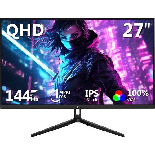 Ecran PC Gamer 27'' 2K,IPS Panel,QHD(2560x1440),1ms,FreeSync,144 Hz,Moniteur Gaming Lunette Ultra Fine,Inclinaison Rglable,2*HDMI2.0 & 2*DP1.4,RGB,VESA 100 * 100mm (Cble DP Inclus)