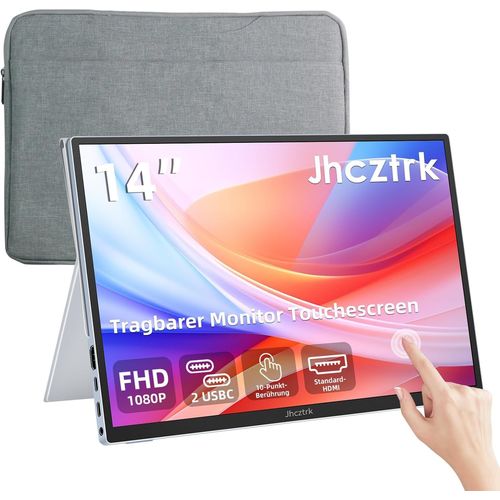 cran tactile Portable Monitor 14 pouces IPS Slim Travel Screen FHD 1200P HDR FreeSync Bezel less USB-C Computer Monitor avec Cover Stand et haut-parleurs pour Laptop PC Mac Surface PS4/5 Xbox